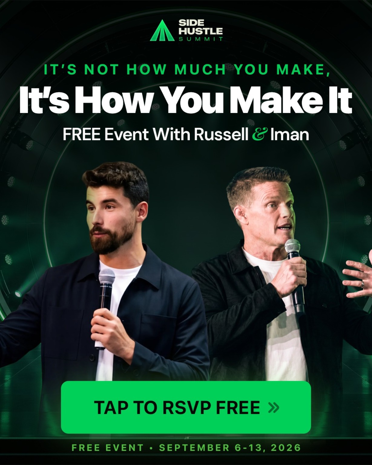 Official Side Hustle Summit artwork featuring Iman Gadzhi and Russell Brunson